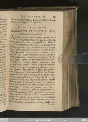 Epistola XXV. Bruxellam. Francisco Kinshotio, V. C. Finantiarum Graphiario, S. D.