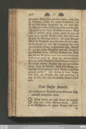 Das fünfte Kapitel. In welchem die Geschichte der Madame Fitzpatrick fortgesetzet wird.
