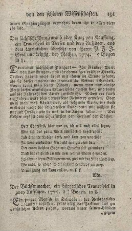 Der Büchsenmacher, ein bürgerliches Trauerspiel, in zwey Aufzügen.
