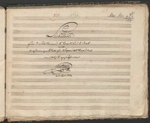 Lechodoodi, V (3), Coro - BSB Mus.ms. 4041#Beibd.15 : [title page:] Lechodoodi // für 3. Solo Stimmen 1 r Tenor 1 r und 2. Bass // vierstimmigen Chor für Sopran Alt Tenor u. Bass // in Musik gesetzt von // J:H:Stuntz // le 2. Sept. 1834