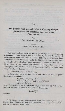 XIV. Analytische und geometrische Auflösung einiger photometrischer Probleme und ein neues Photometer.