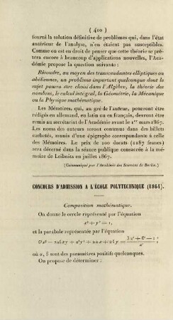 Concours d'admission a l'École Polytechnique (1864).