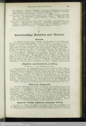 I. Gemeinnützige Anstalten und Vereine