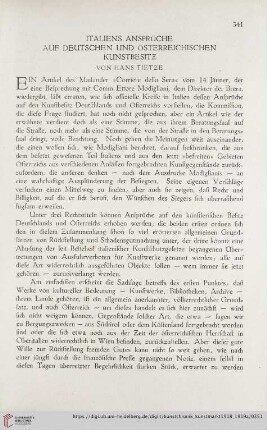Italiens Ansprüche auf deutschen und österreichischen Kunstbesitz