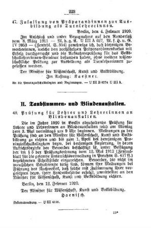 Prüfung für Lehrer und Lehrerinnen an Blindenanstalten : [H. Taubstummen- und Blindenanstalten]