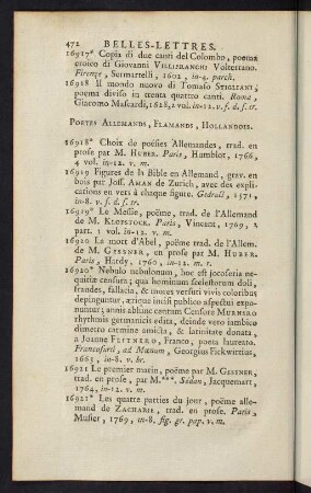 472-488, Poetes Allemands, Flamands, Hollandois - Fables et Apologues