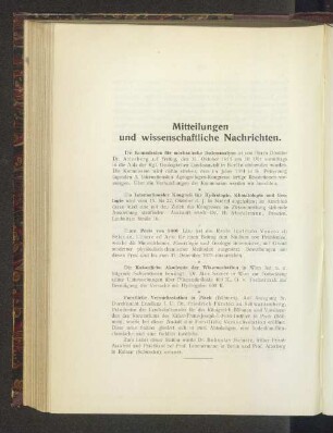 Mitteilungen und wissenschaftliche Nachrichten.