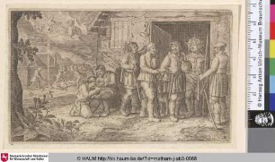 [Bacchus gibt den Bauern Wein; Bacchus presenting farmers with wine, Lof-sanck van Bacchus: v.499-508]