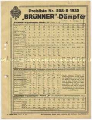 Preisliste Nr. 508/8-1935 über Dämpfer