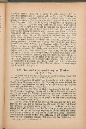 122. Frankreichs Kriegserklärung an Preußen. 19. Juli 1870.
