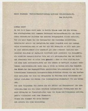 Brief von Raoul Hausmann an Werner Graeff. Berlin