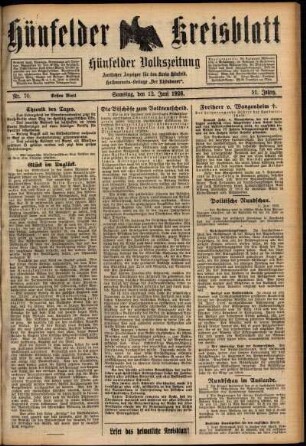 Erste Ausgabe vom Samstag, den 12. Juni 1926.