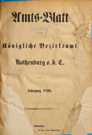 Tauberbote : zugleich Amts- und Anzeigeblatt für das Kgl. Bezirksamt Rothenburg o.T., 1896