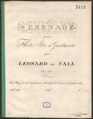 Sérénade pour Flöte, Alte et Guitarre : Oeuv. 138