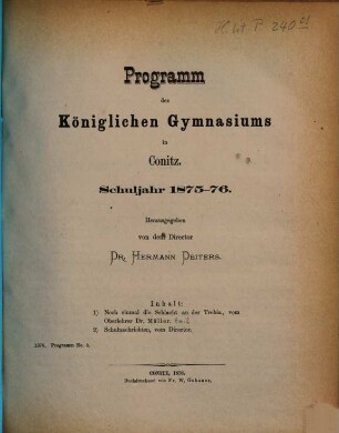 Programm des Königlichen Gymnasiums in Conitz : Schuljahr ..., 1875/76
