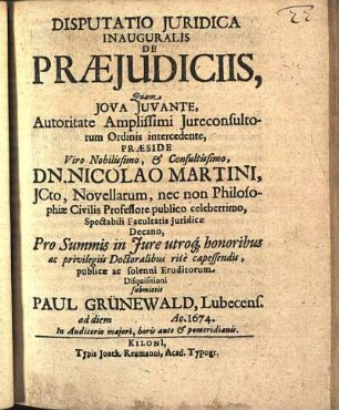 Disputatio Juridica Inauguralis De Præjudiciis
