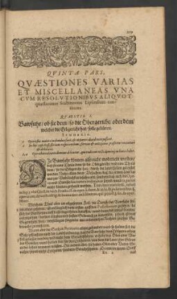 Quinta Pars, Quaestiones Varias Et Miscellaneas Unacum resolutionibus Aliquot quaestionum Scabinorum Lipsensium continens.