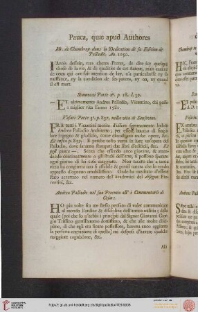 Pauca, quae apud Authores de Palladio occurrunt