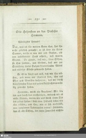 Otto Hohenstam an den Professor Hermann