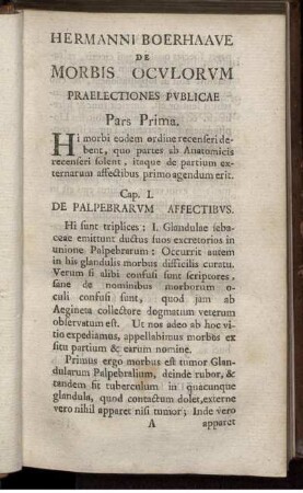 Cap. I. De Palpebrarum Affectibus.