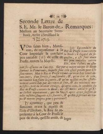 Seconde Lettre ... Remarques: