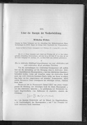 XIII.: Ueber die Energie der Wechselwirkung (Auszug, 1878)