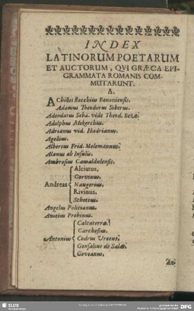 Index Latinorum Poetarum Et Auctorum, Qui Graeca Epigrammata Romanis Commutarunt