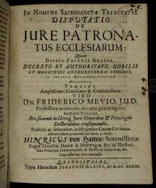 Disputatio De Iure Patronatus Ecclesiarum