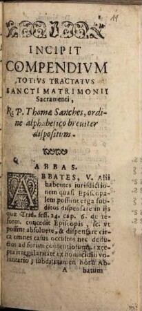 Compendium tractatus de Sancto matrimonii sacramento