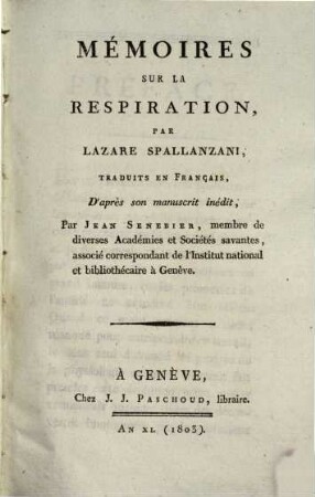 Mémoires sur la respiration