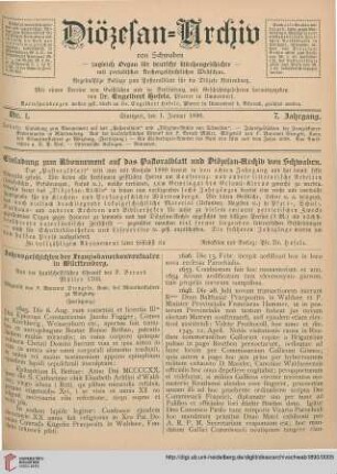 Einladung zum Abonnement auf das Pastoralblatt und Diözesan-Archiv von Schwaben
