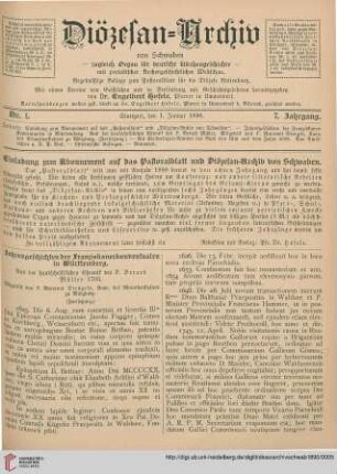 Einladung zum Abonnement auf das Pastoralblatt und Diözesan-Archiv von Schwaben