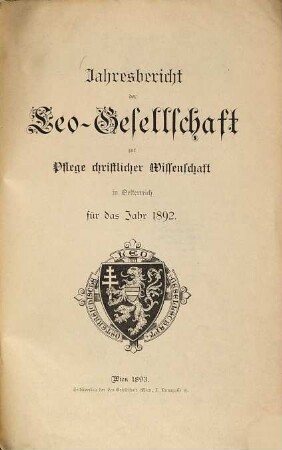 Jahresbericht der Leo-Gesellschaft über das Jahr .... 1892