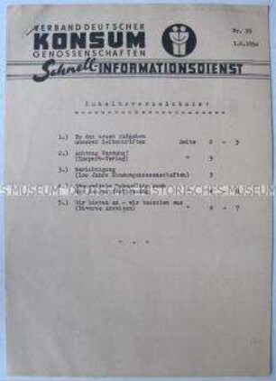 Informationsdienst des Verbandes Deutscher Konsum- Genossenschaften