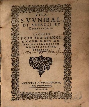 Vita S. Vvnibaldi Abbatis Et Confessoris