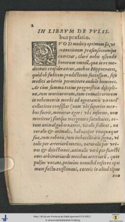 In librum de pulsibus praefatio.