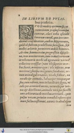 In librum de pulsibus praefatio.