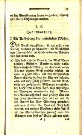 I. Die Aufhebung der natürlichen Wiesen. Beantwortung.