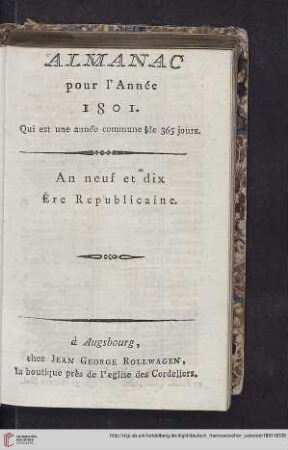 Almanac pour l'Année 1801