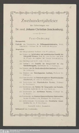 Presseberichte und Festordnung zum 200. Geburtstag des Stifters