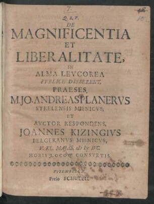 De Magnificentia Et Liberalitate