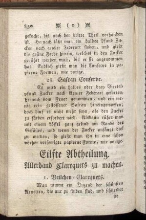 Eilfte Abtheilung. Allerhand Clarequets zu machen.