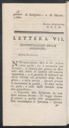 Lettera VII. Continuazione Della Medesima
