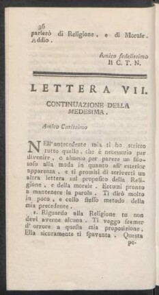 Lettera VII. Continuazione Della Medesima