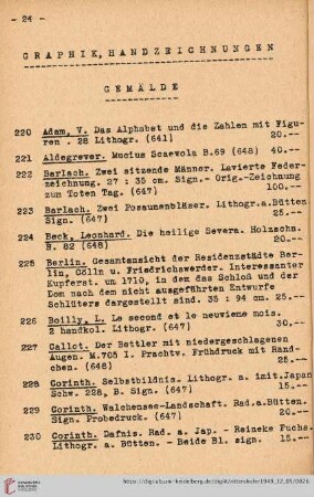 Graphik, Handzeichnungen, Gemälde (Nr. 220 - 322)