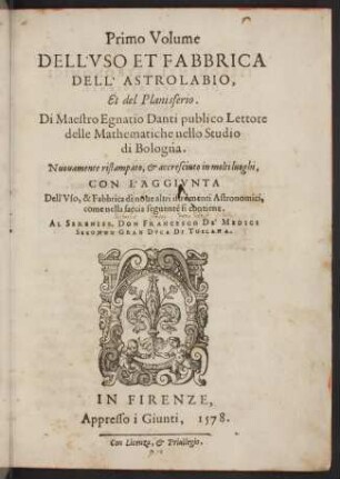 Primo volume dell'vso et fabbrica dell' Astrolabio et del Planisferio