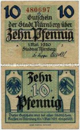 10 Pfennig, Notgeldschein der Stadt Nürnberg