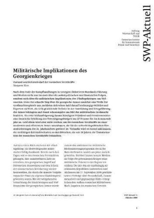 Militärische Implikationen des Georgienkrieges : Zustand und Reformbedarf der russischen Streitkräfte