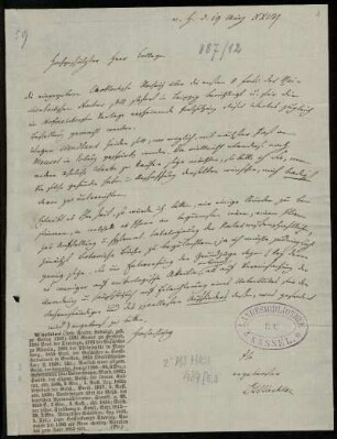 Brief von Ludwig Wachler an Unbekannt