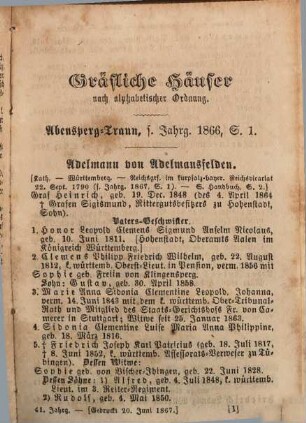 Gothaisches genealogisches Taschenbuch der gräflichen Häuser. 1868, 1868